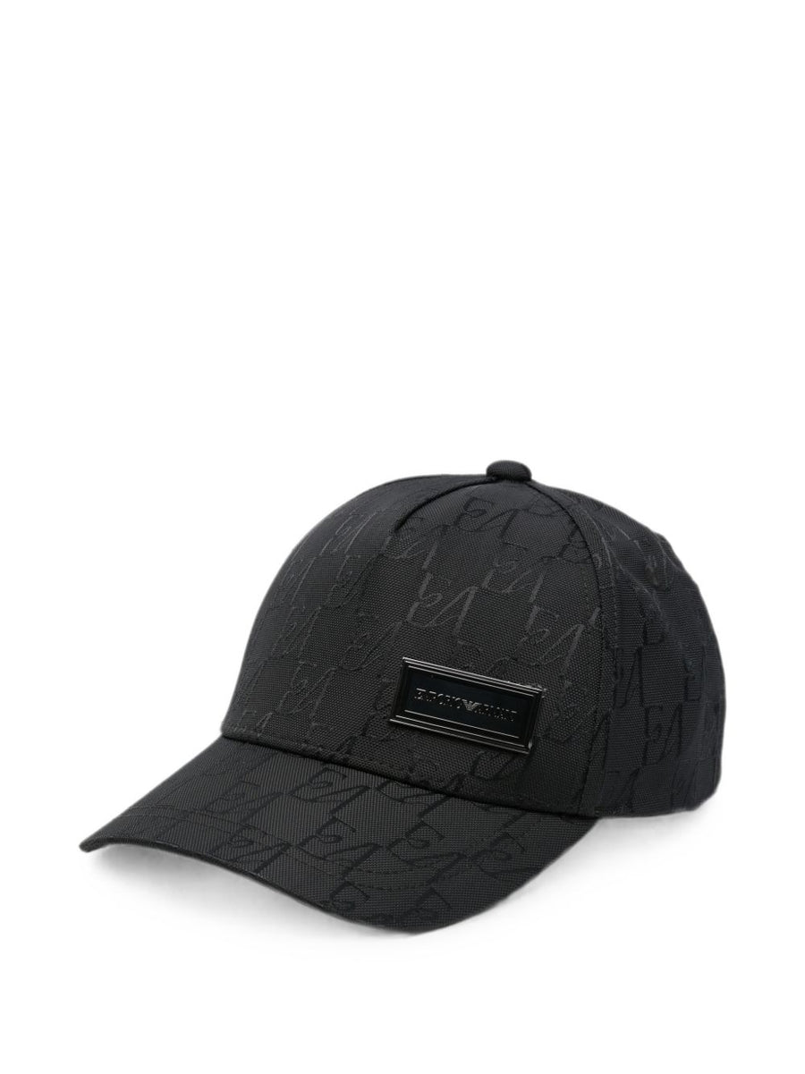 Emporio Armani Logo Monogram Jacquard Baseball Cap — Black