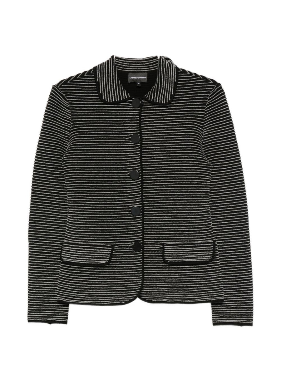 Emporio Armani Striped Ribbed Blazer — Black