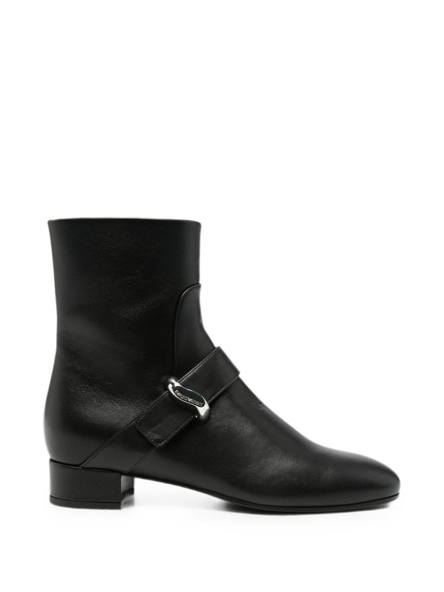 Emporio Armani Leather Block Heel Boot — Black