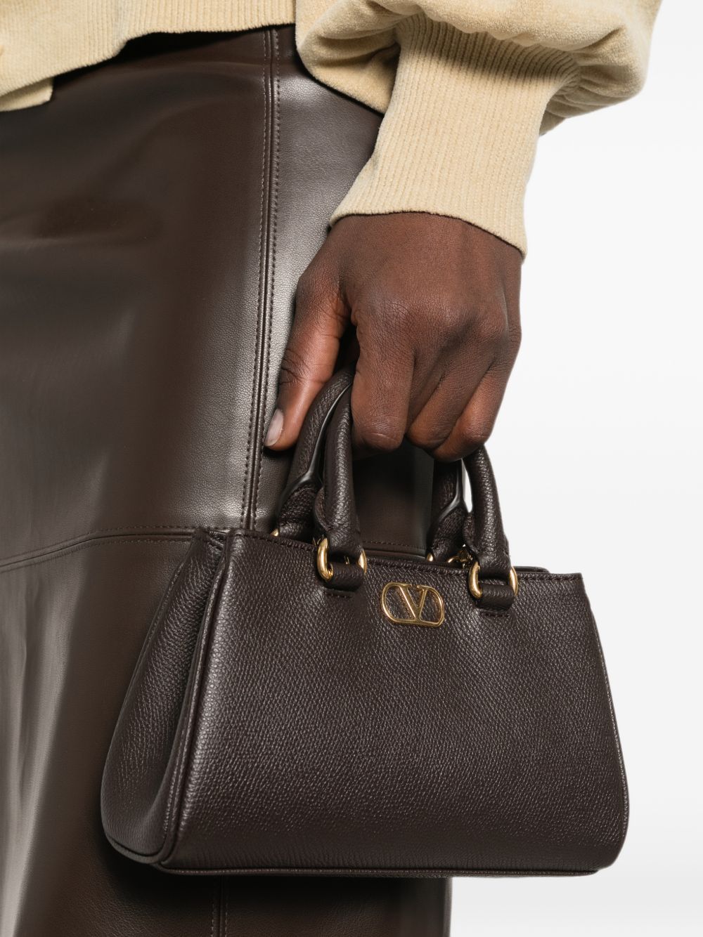 Valentino Garavani VLogo Top Handle Bag — Brown