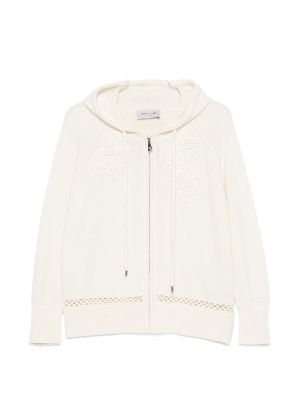 Ermanno Firenze Floral Embroidered Hoodie — Cream