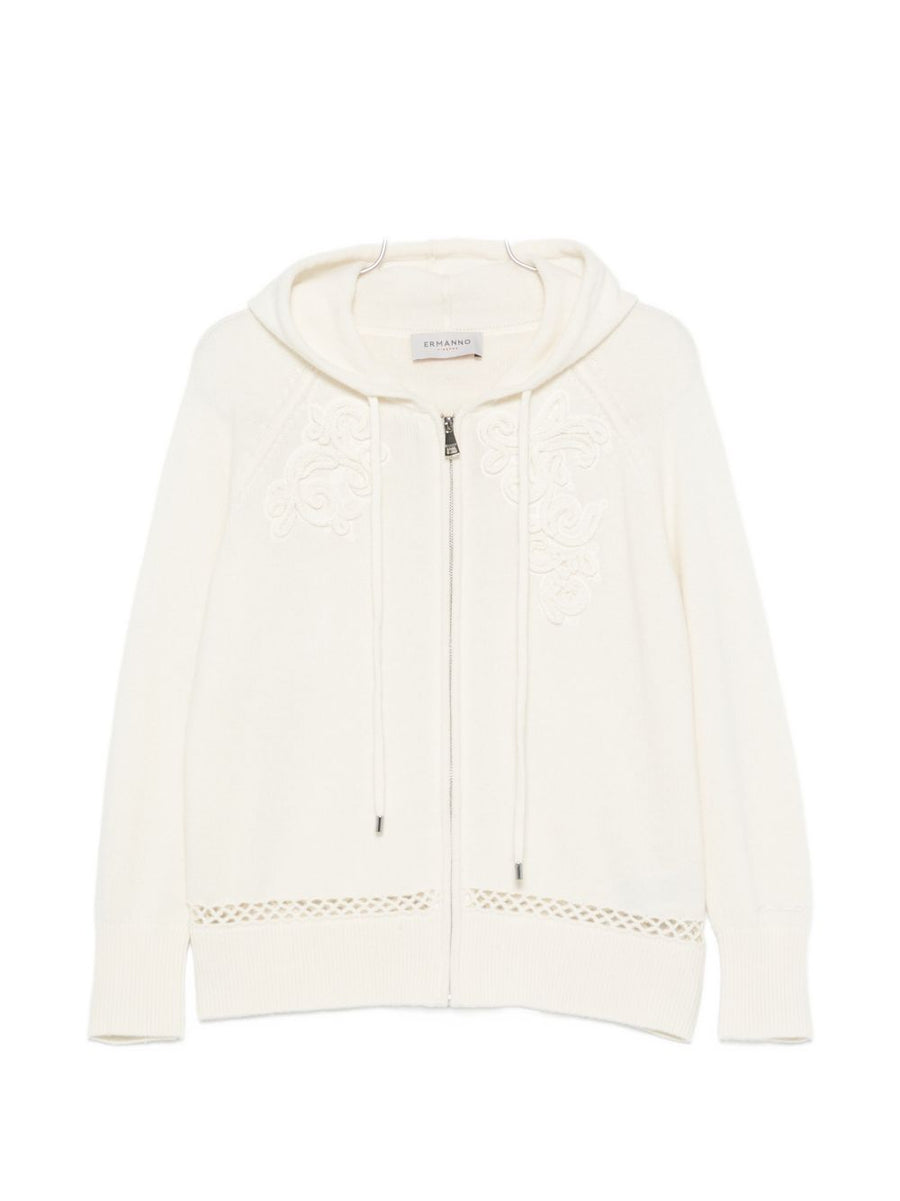 Ermanno Firenze Floral Embroidered Hoodie — Cream