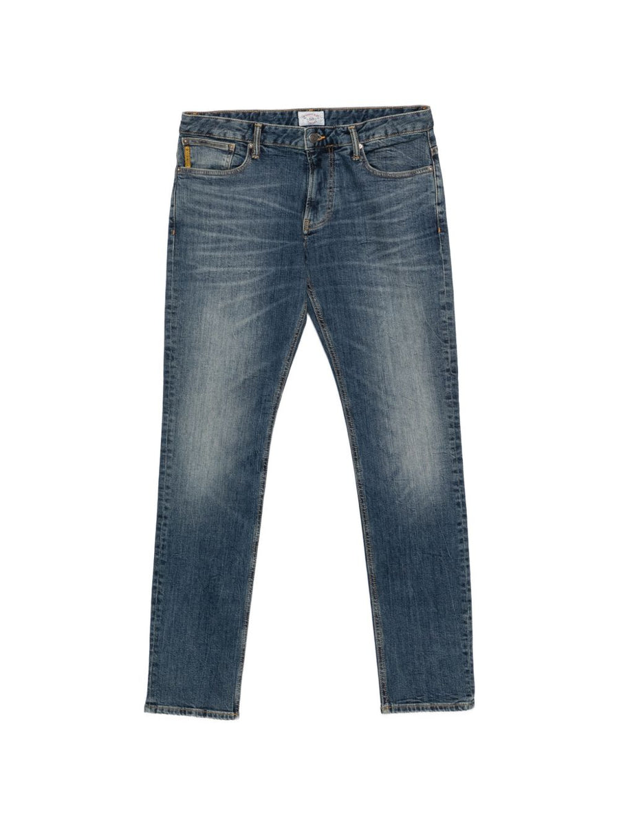 Emporio Armani Whiskered Faded Denim Jeans — Blue