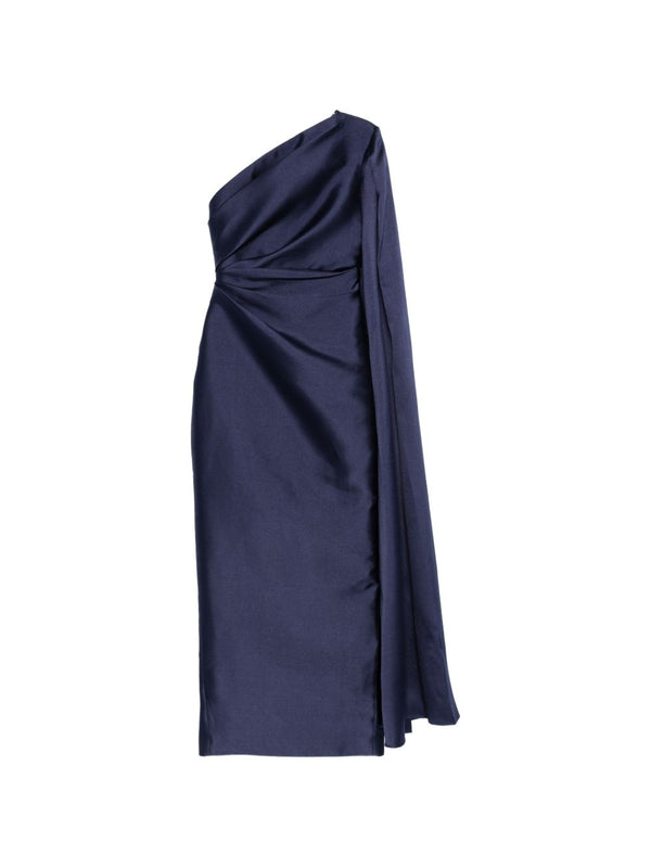Solace London One-Shoulder Cape Dress — Navy