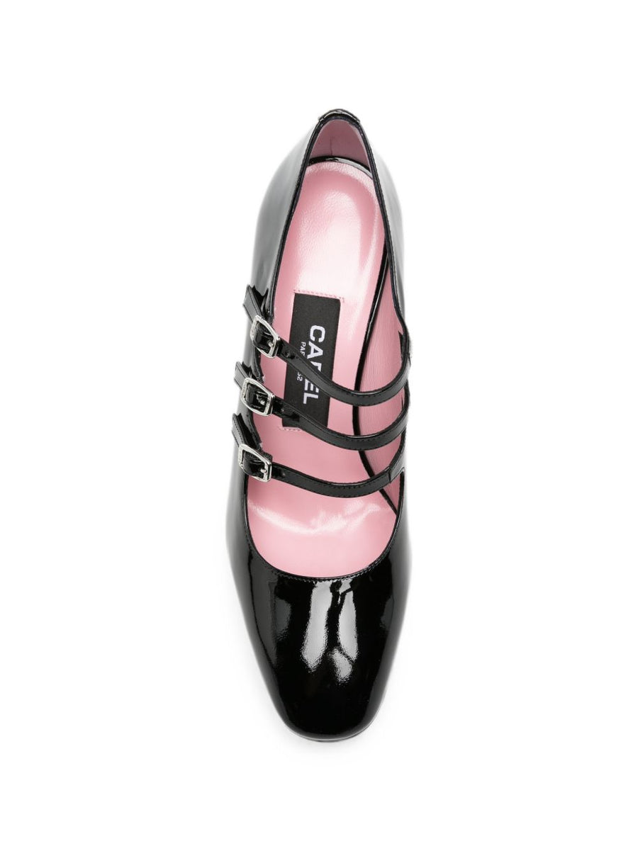 Carel Paris Patent Leather Triple-Strap Pump — Black