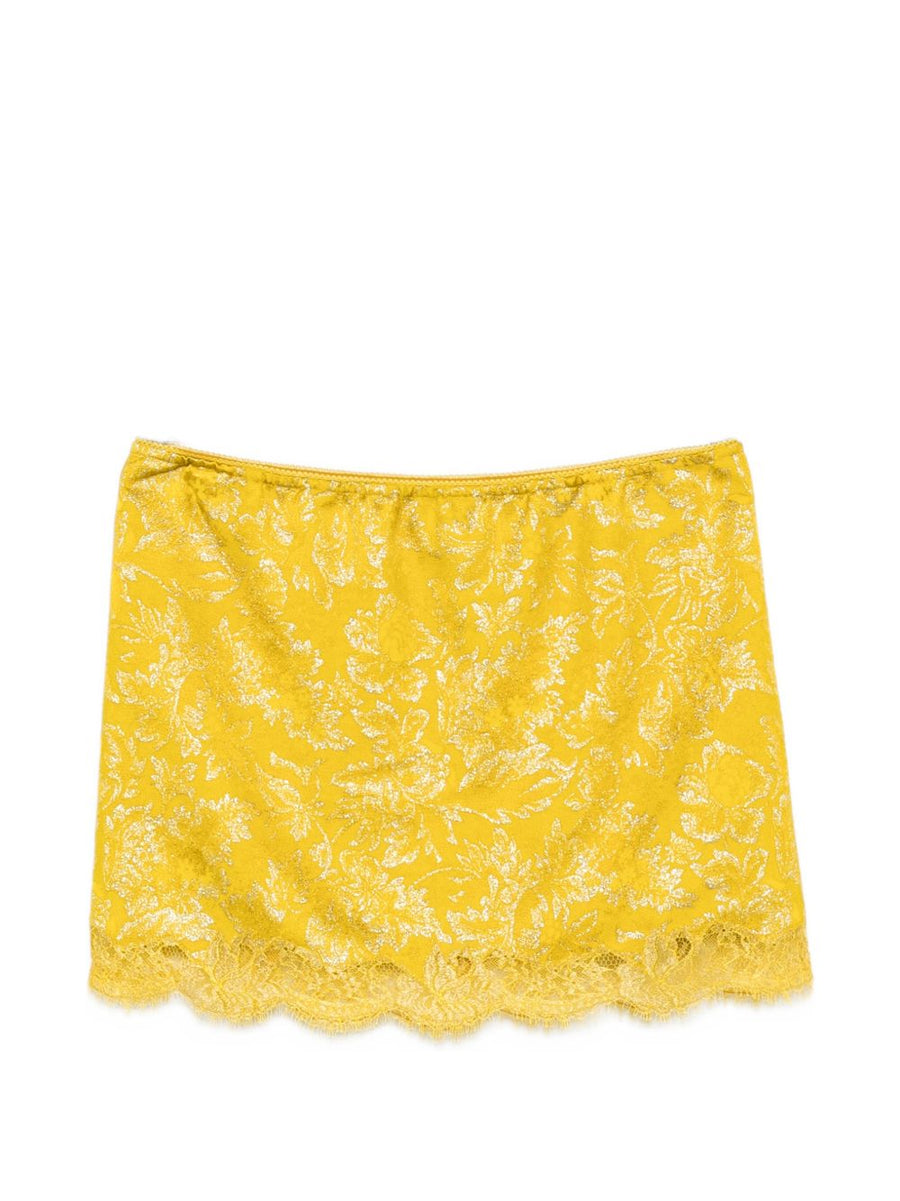 Saint Laurent Floral-Jacquard Lace Skirt — Yellow