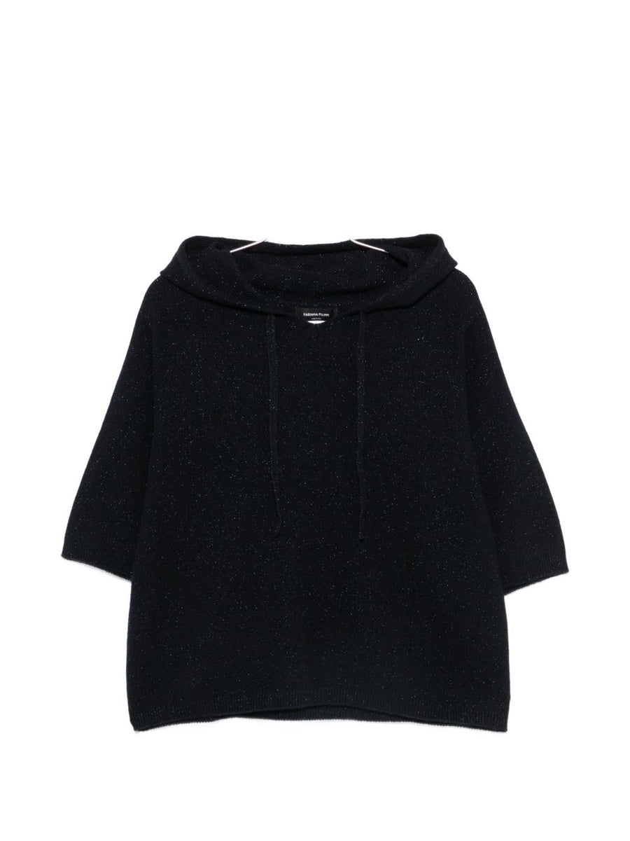 Fabiana Filippi Glitter-Effect Wool Blend Hoodie — Navy