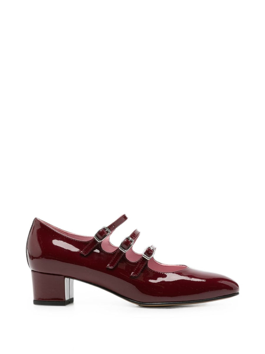 Carel Paris Patent Leather Triple-Buckle Heel — Bordeaux