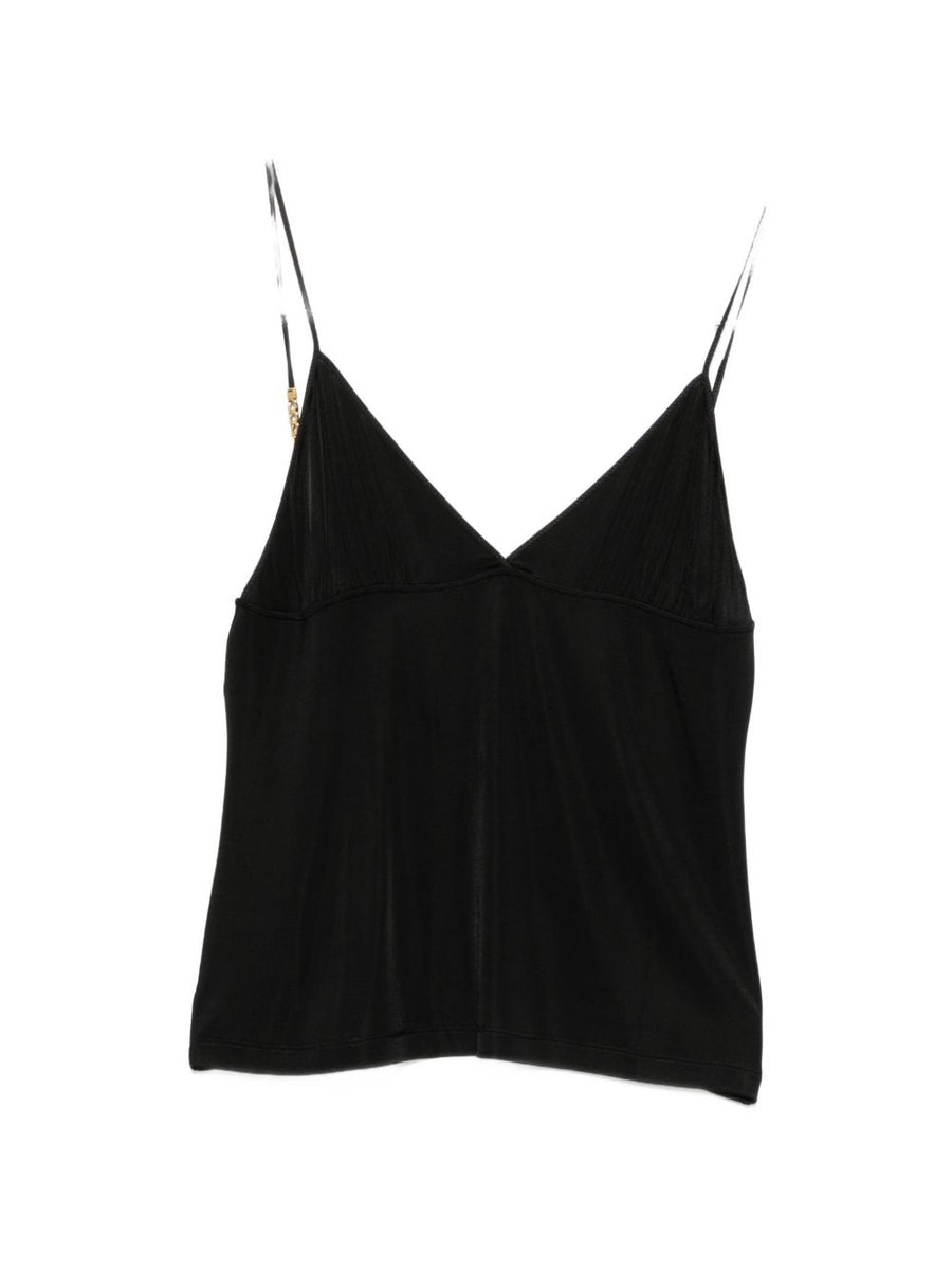Saint Laurent V-Neck Satin Tank Top — Black