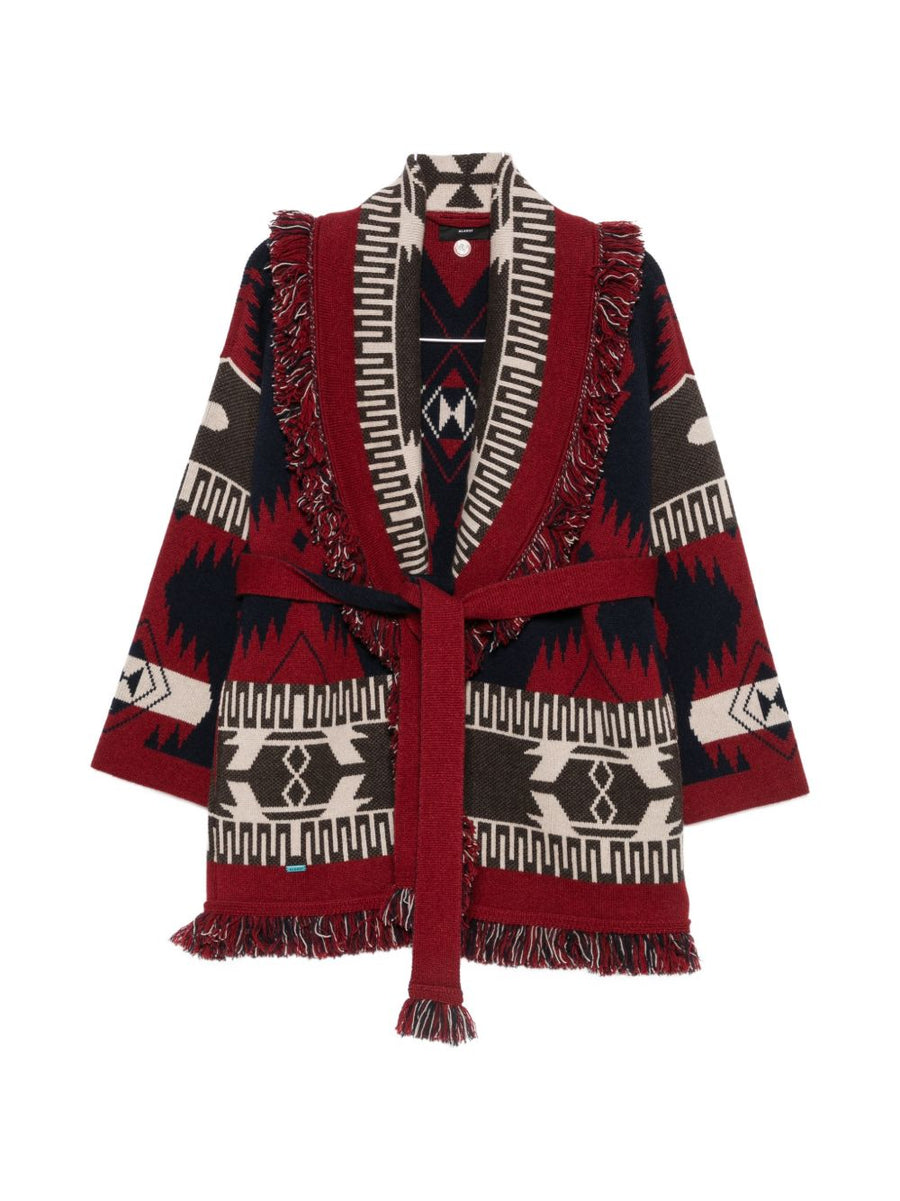 Alanui Cashmere Geometric Pattern Cardigan — Burgundy