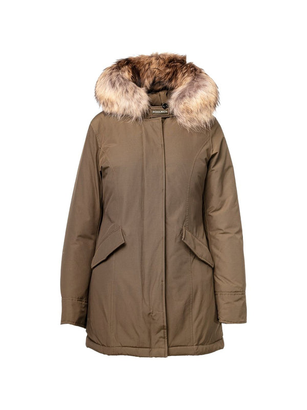 Woolrich Raccoon Fur-Trimmed Parka Coat — Taupe