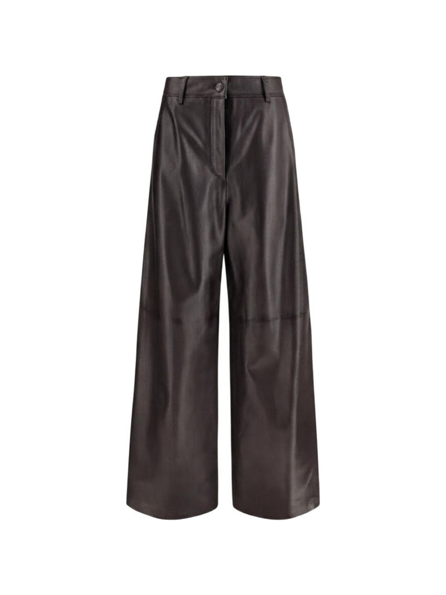 Parosh Wide-Leg Leather Trousers — Brown