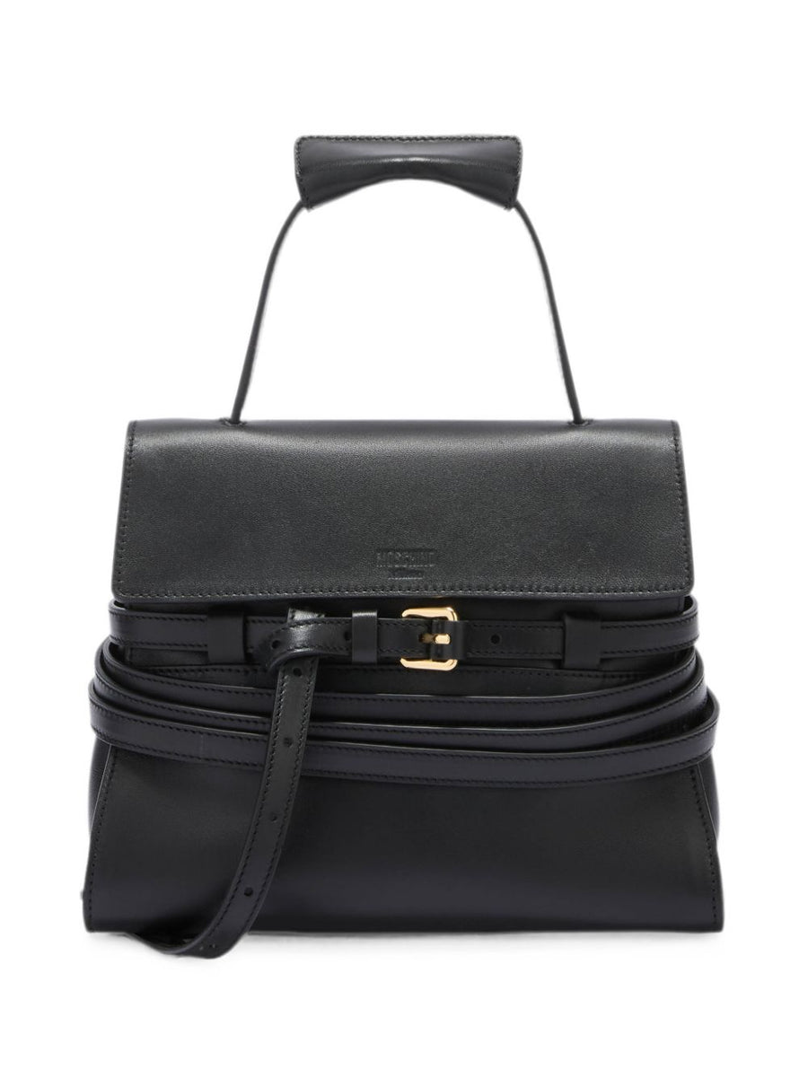 Moschino Sheepskin Foldover Top Handle Bag — Black