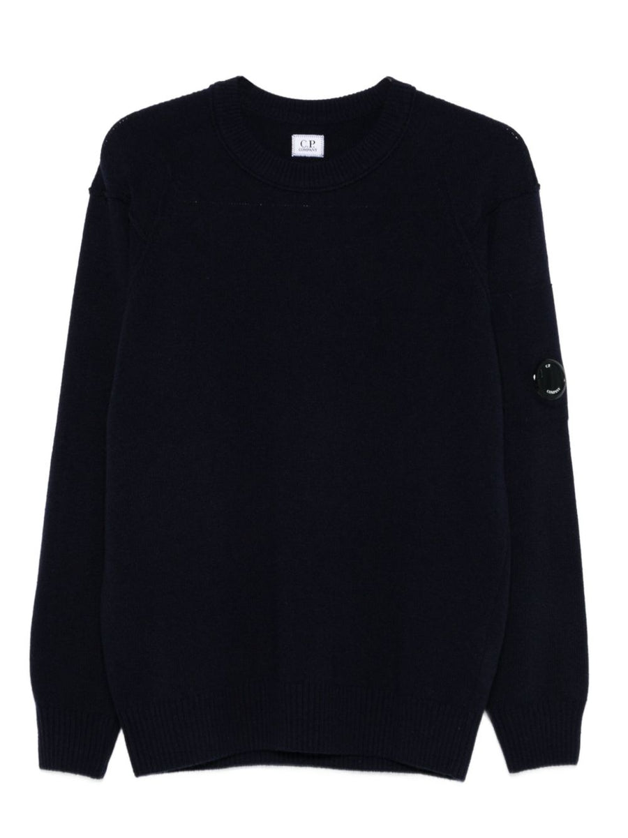 C.P. Company Logo-Embroidered Wool Crewneck Sweater — Navy