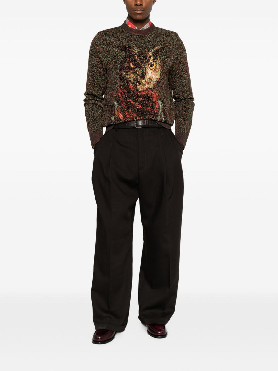 Etro Owl Jacquard Knit Sweater — Brown