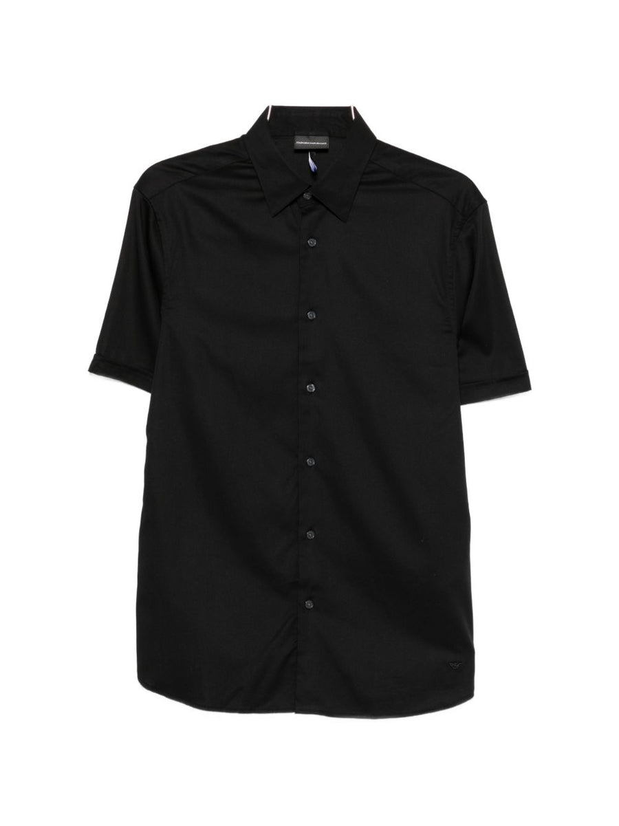 Emporio Armani Short-Sleeve Cotton Shirt — Black
