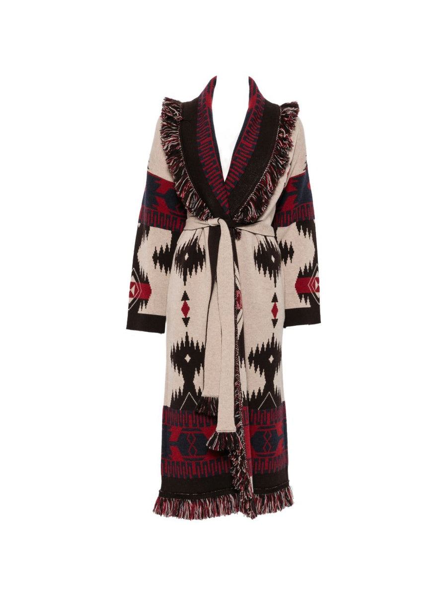Alanui Jacquard Icon Wool Cardigan — Cream