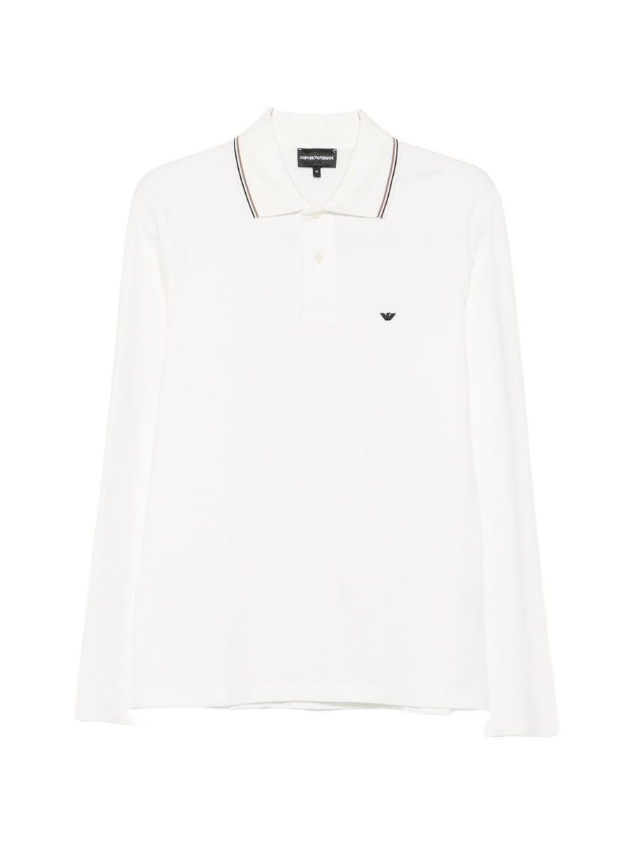 Emporio Armani Logo-Embroidered Cotton Polo — White
