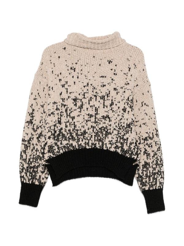 Alysi Intarsia-Knit Turtleneck Sweater — Beige