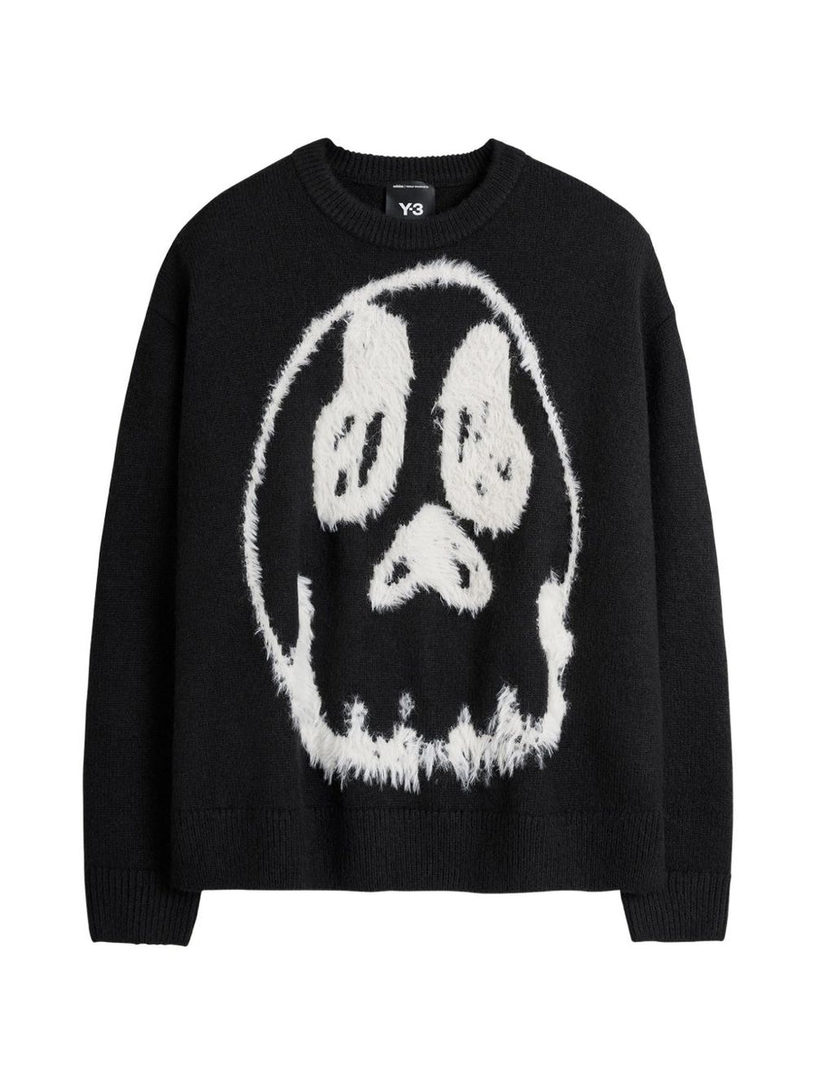 Y-3 Skull-Graphic Wool Blend Sweater — Black