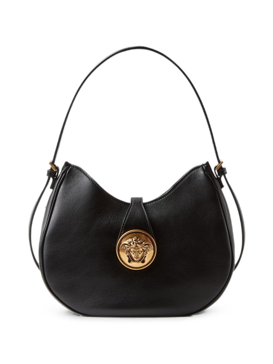 Versace Gold Medusa-Emblem Shoulder Bag — Black