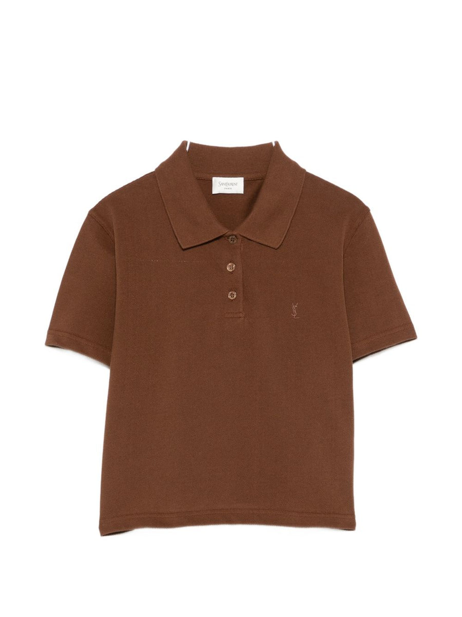 Saint Laurent Embroidered Logo Polo — Brown