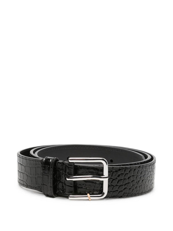 032C Croc-Effect Leather Belt — Black