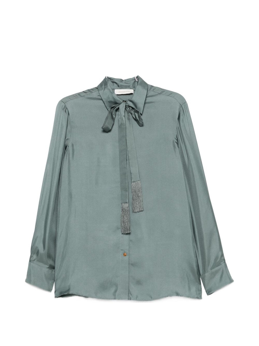 Zimmermann Pussy-Bow Silk Shirt — Teal