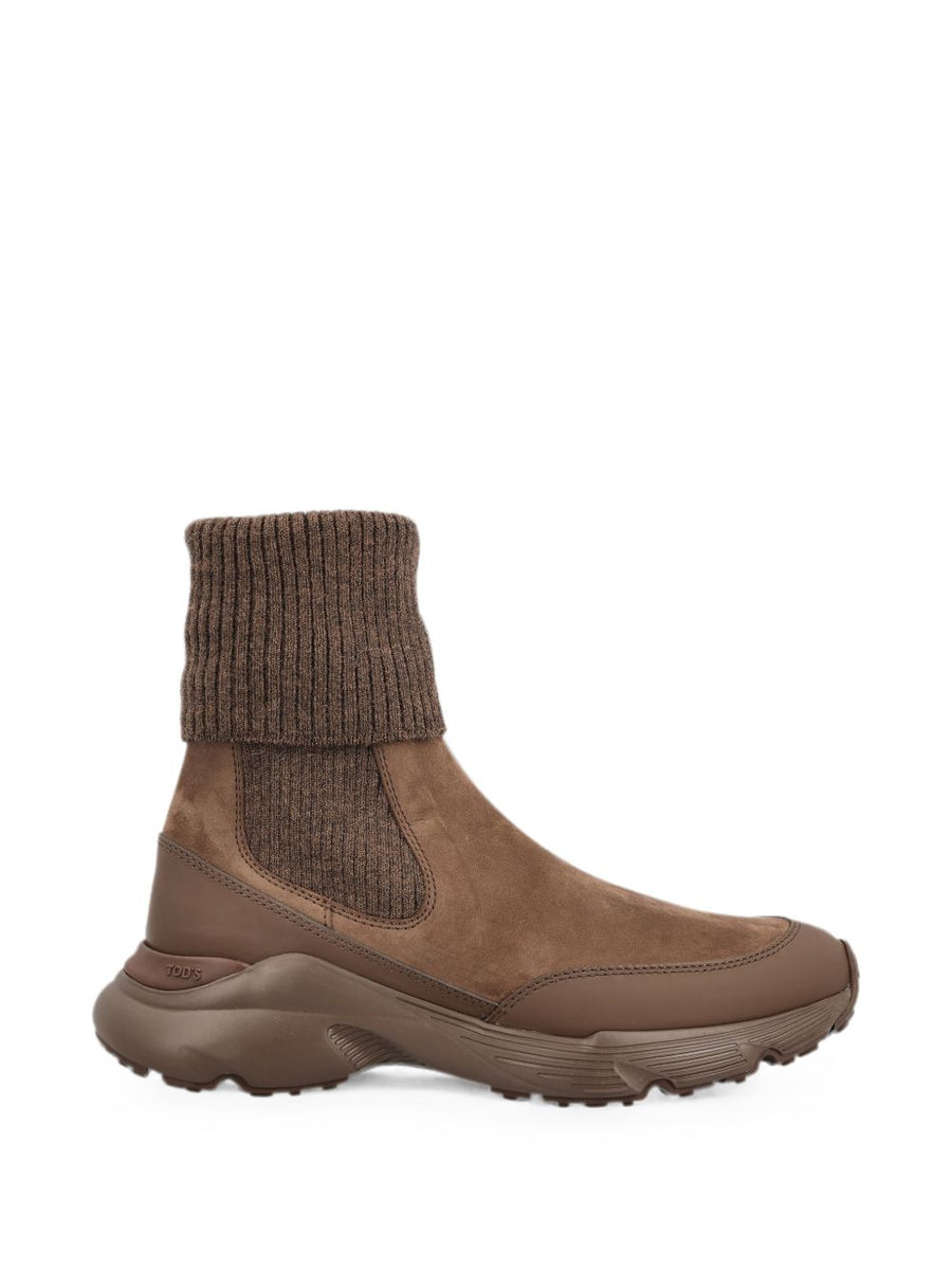 Tod'S Suede and Knit Chelsea Boot — Brown