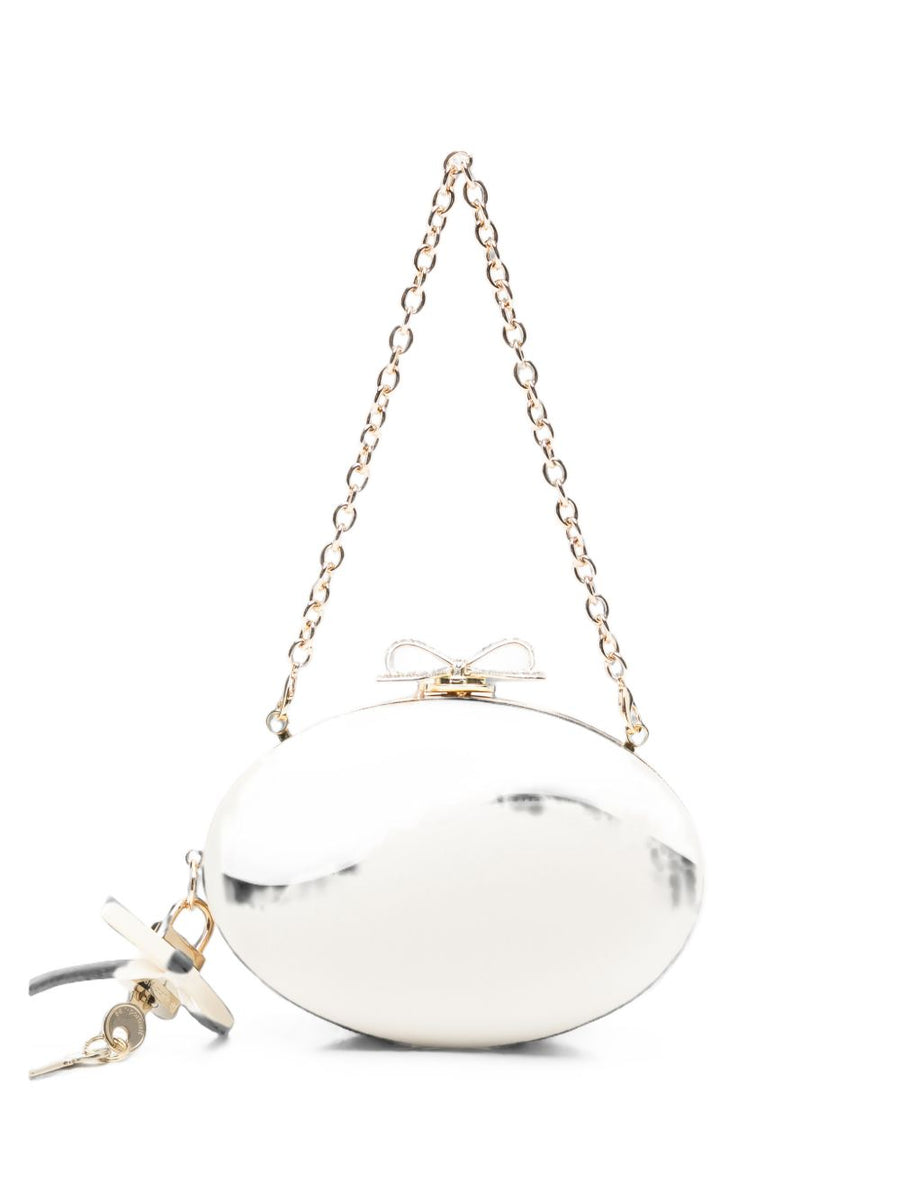 Self-Portrait Polished Metallic Oval Clutch — White
