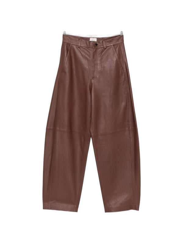 Alysi Leather Barrel Trousers — Brown