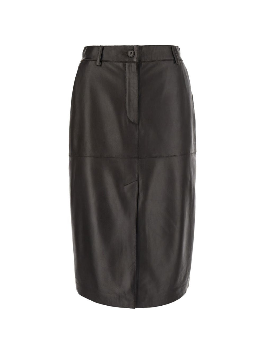 Parosh Leather Midi Skirt — Charcoal