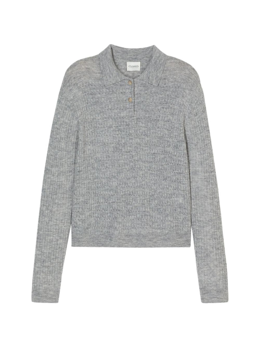 Closed Ribbed Knit Polo — Grey
