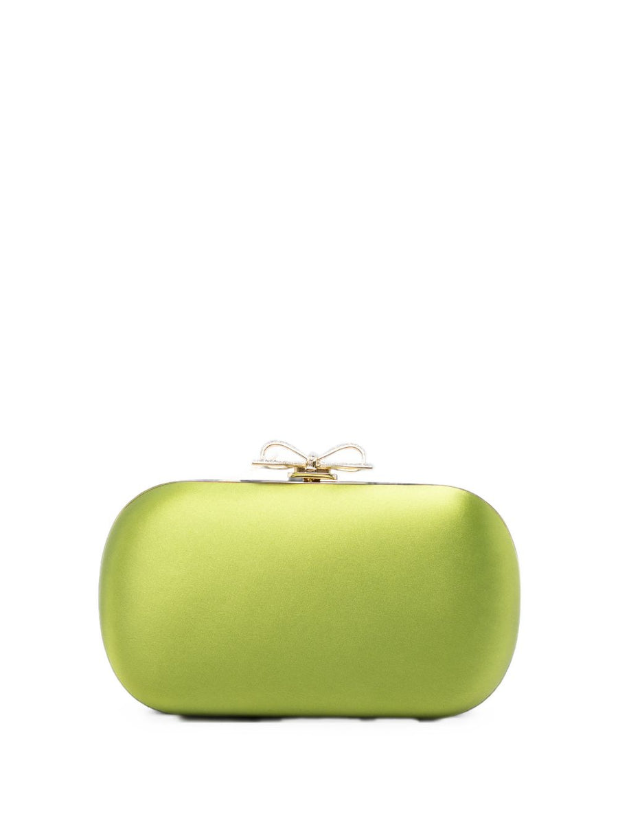 Self-Portrait Satin with Bow Detail Clutch — Green
