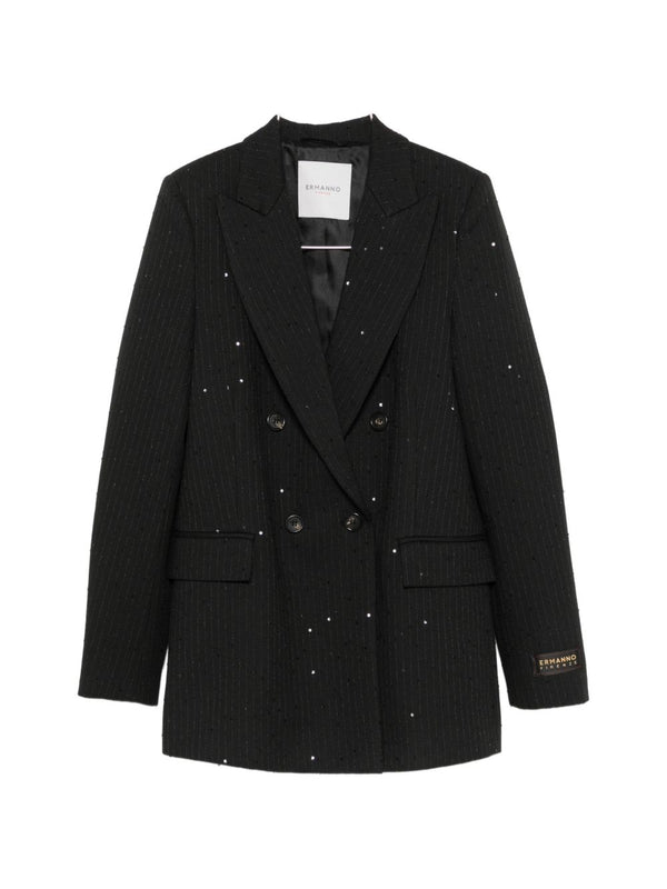 Ermanno Firenze Sequin-Embellished Pinstripe Blazer — Black