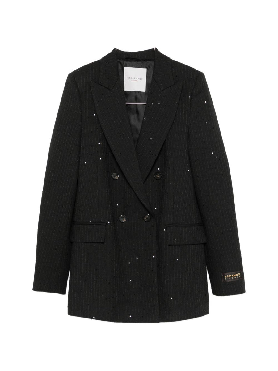 Ermanno Firenze Sequin-Embellished Pinstripe Blazer — Black