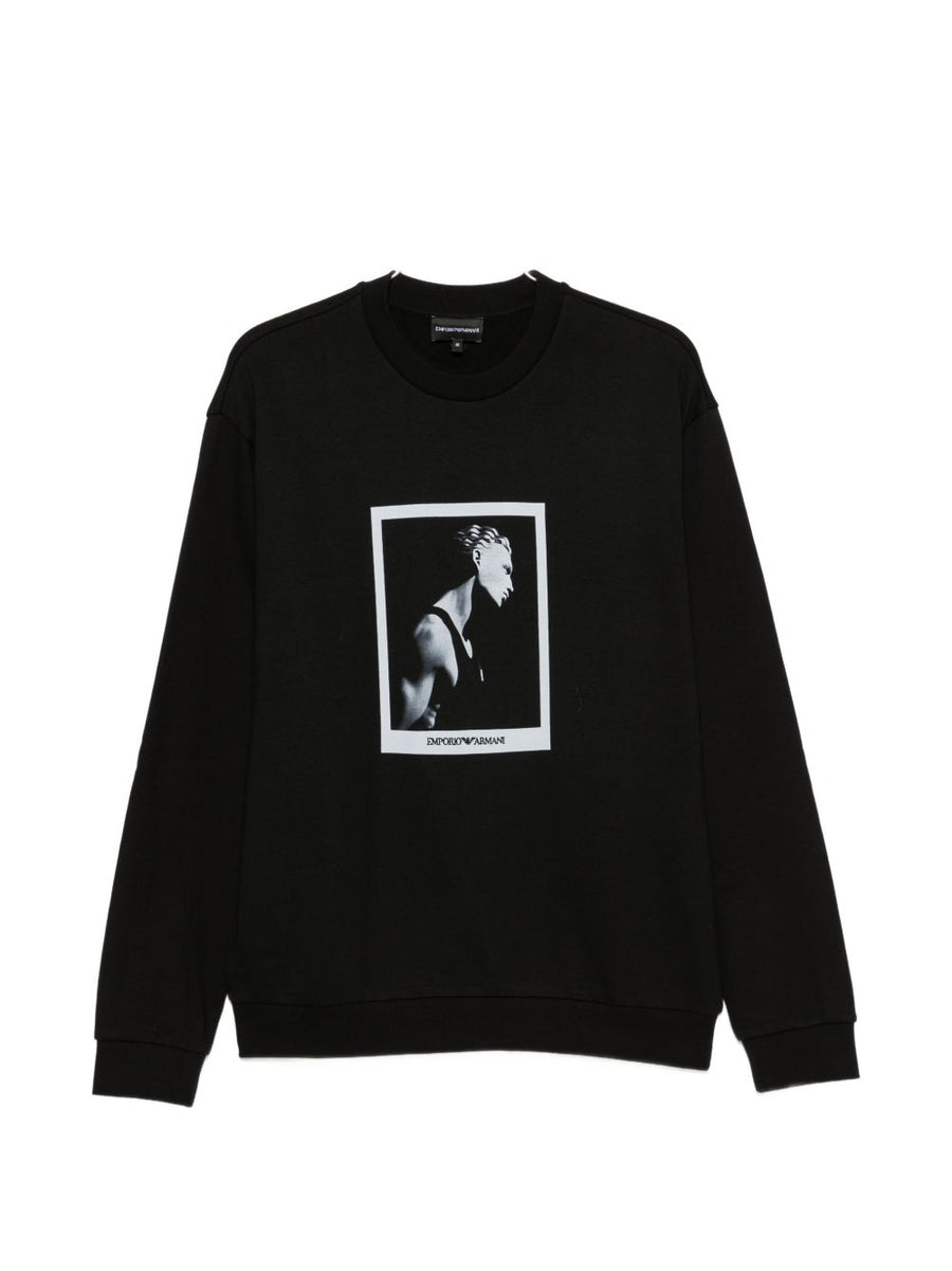 Emporio Armani Graphic-Print Cotton Sweatshirt — Black