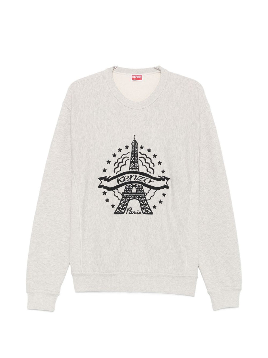 Kenzo Eiffel Tower-Embroidered Cotton Sweatshirt — Grey