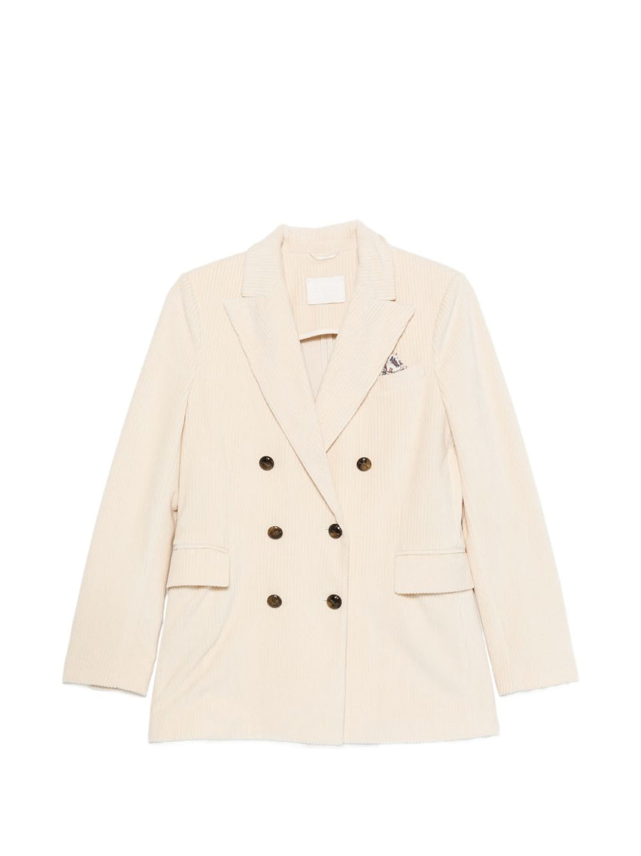 Circolo 1901 Cotton Corduroy Double-Breasted Blazer — Cream
