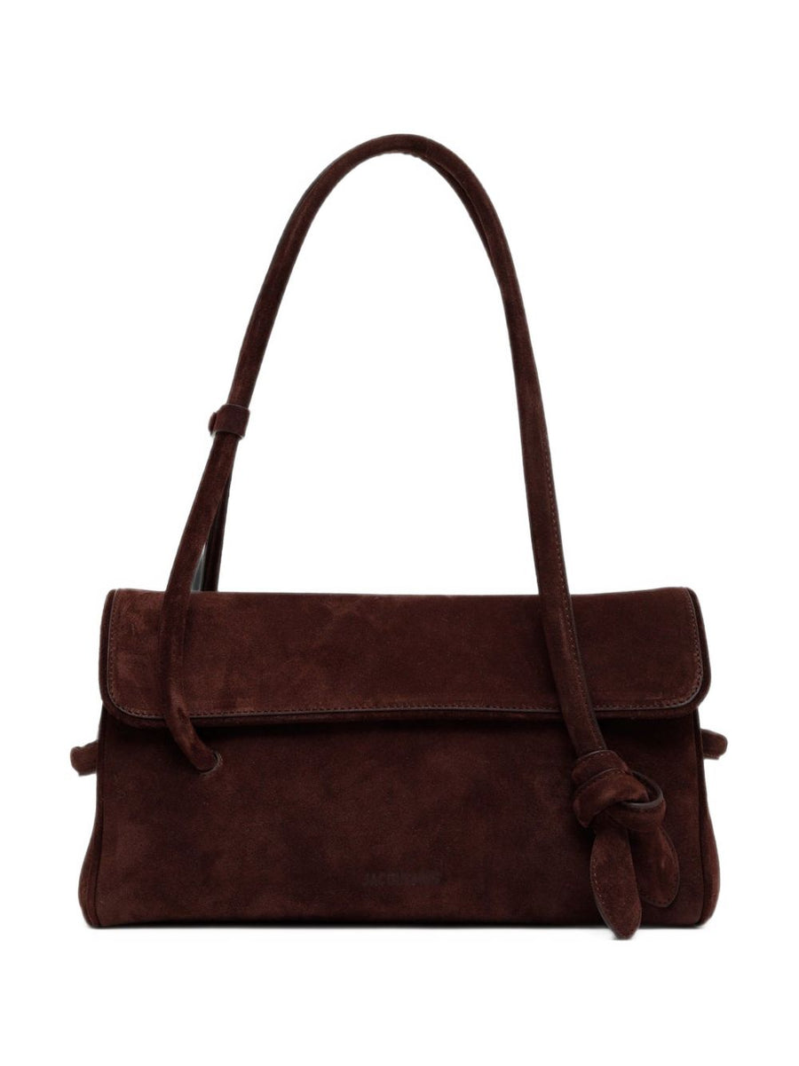 JACQUEMUS Suede Fold-Over Shoulder Bag — Brown