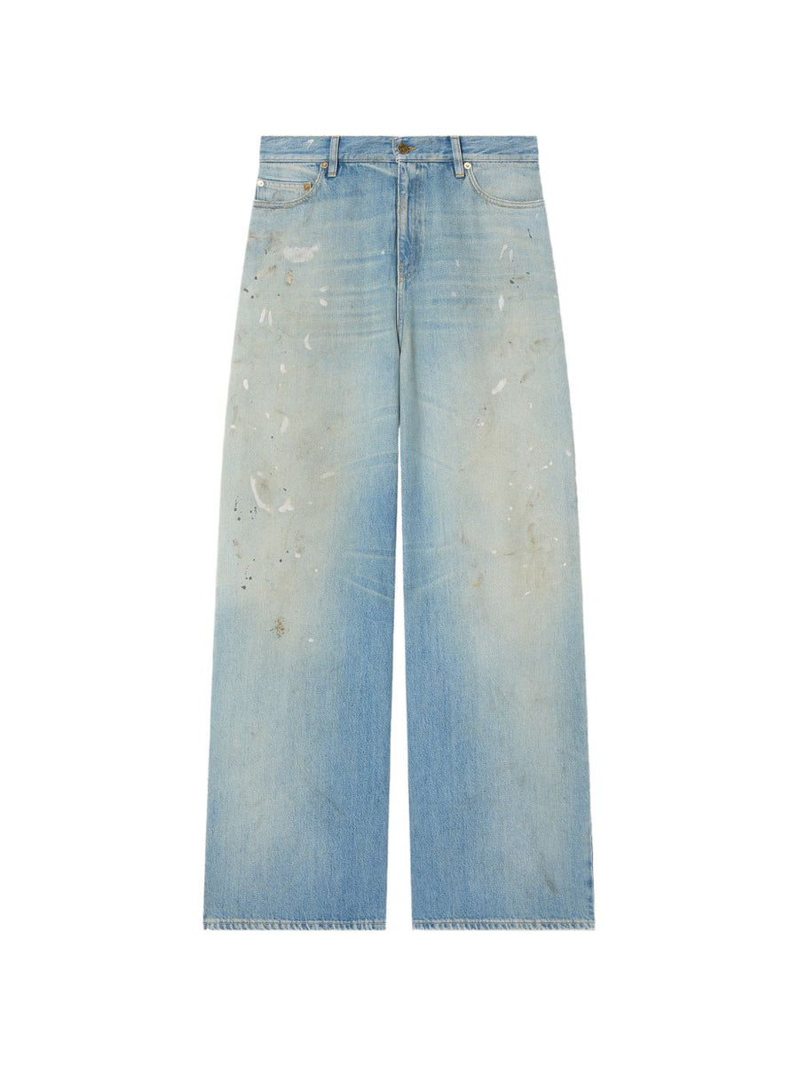 Golden Goose Paint Spatter-Effect Denim Jeans — Light Blue