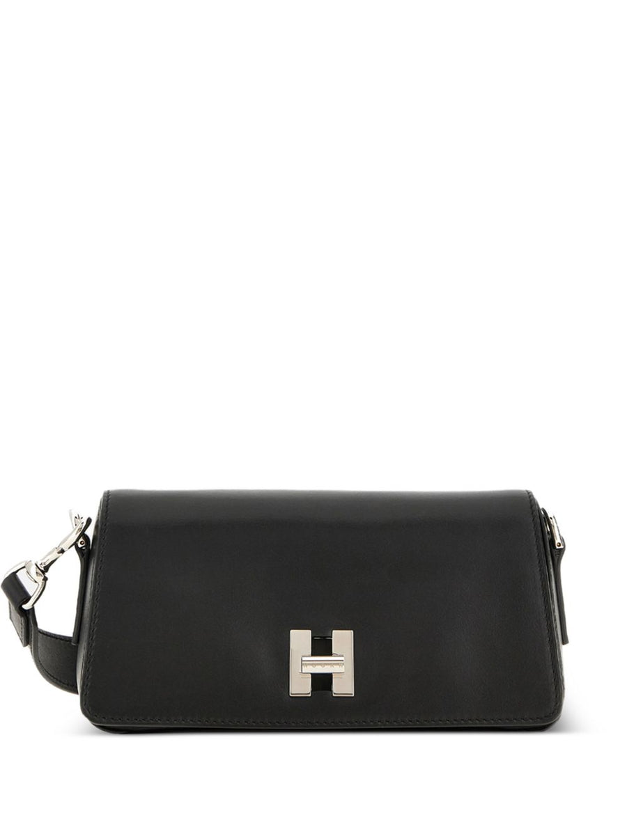 Hogan Logo-Clasp Leather Shoulder Bag — Black
