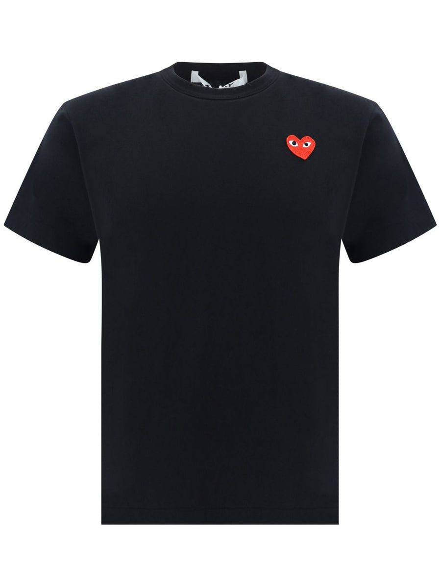 Comme Des Garcons Red Heart Patch T-Shirt — Black