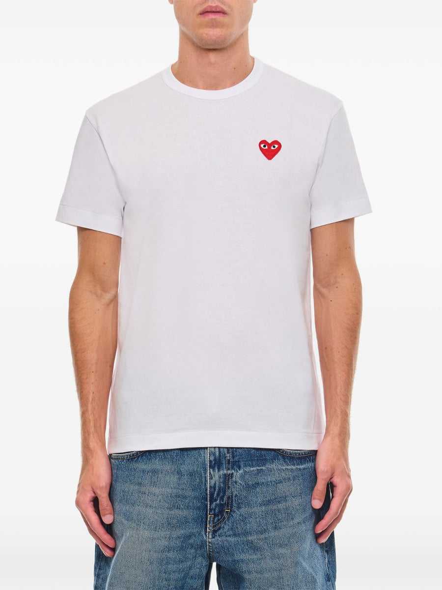 Comme Des Garcons Red Heart Embroidered T-Shirt — White