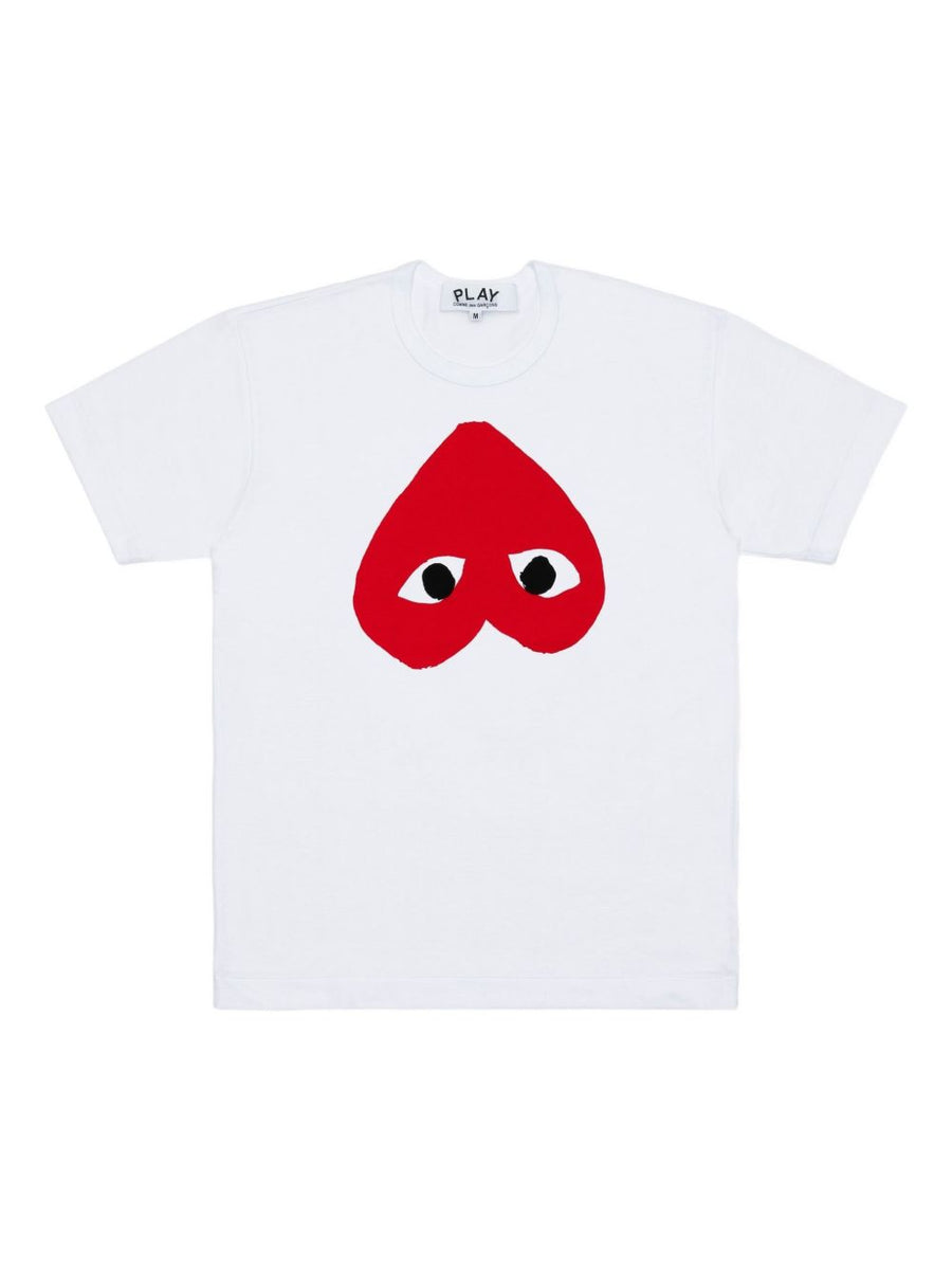 Comme Des Garcons Red Heart Print T-Shirt — White