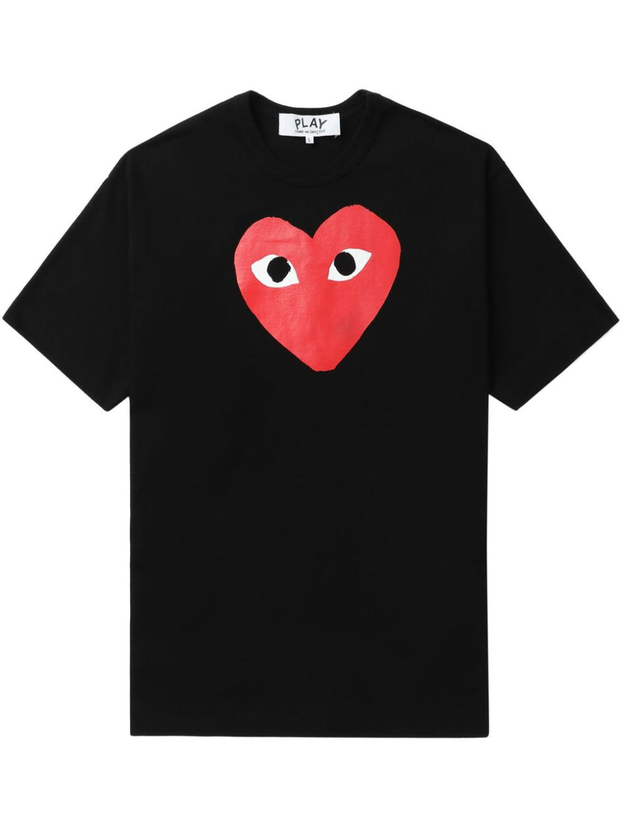 Comme Des Garcons Red Heart Logo T-Shirt — Black