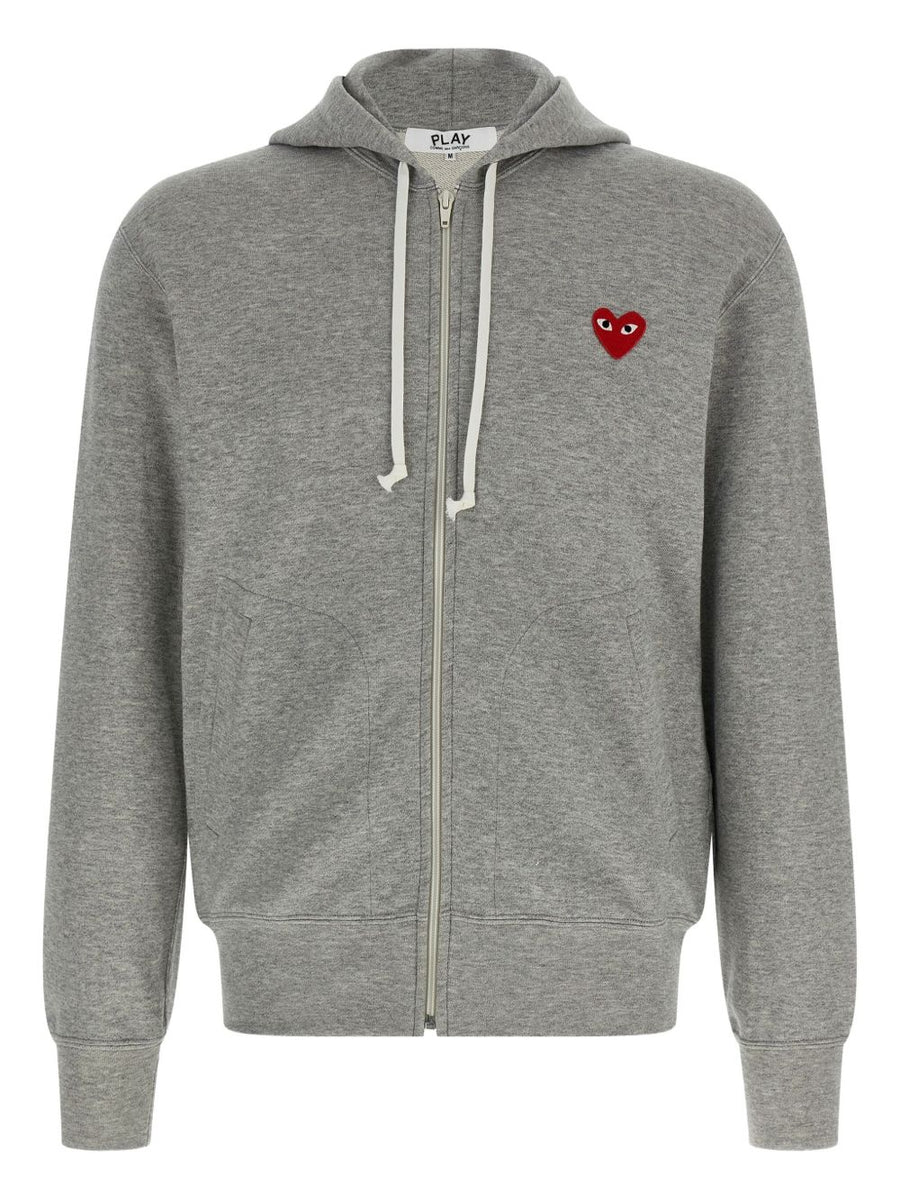 Comme Des Garcons Red Heart Logo Hoodie — grey