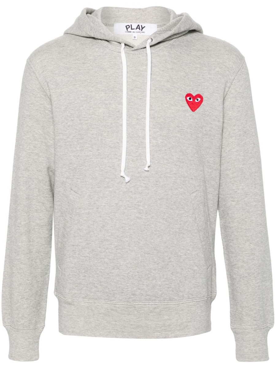 Comme Des Garcons Red Heart-Embroidered Cotton Hoodie — Grey