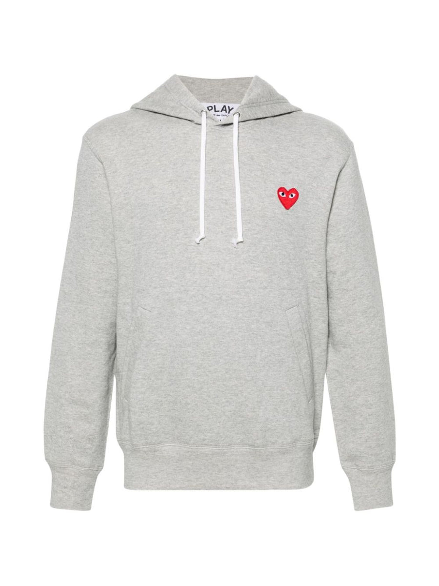 Comme Des Garcons Red Heart Appliqué Hoodie — Grey