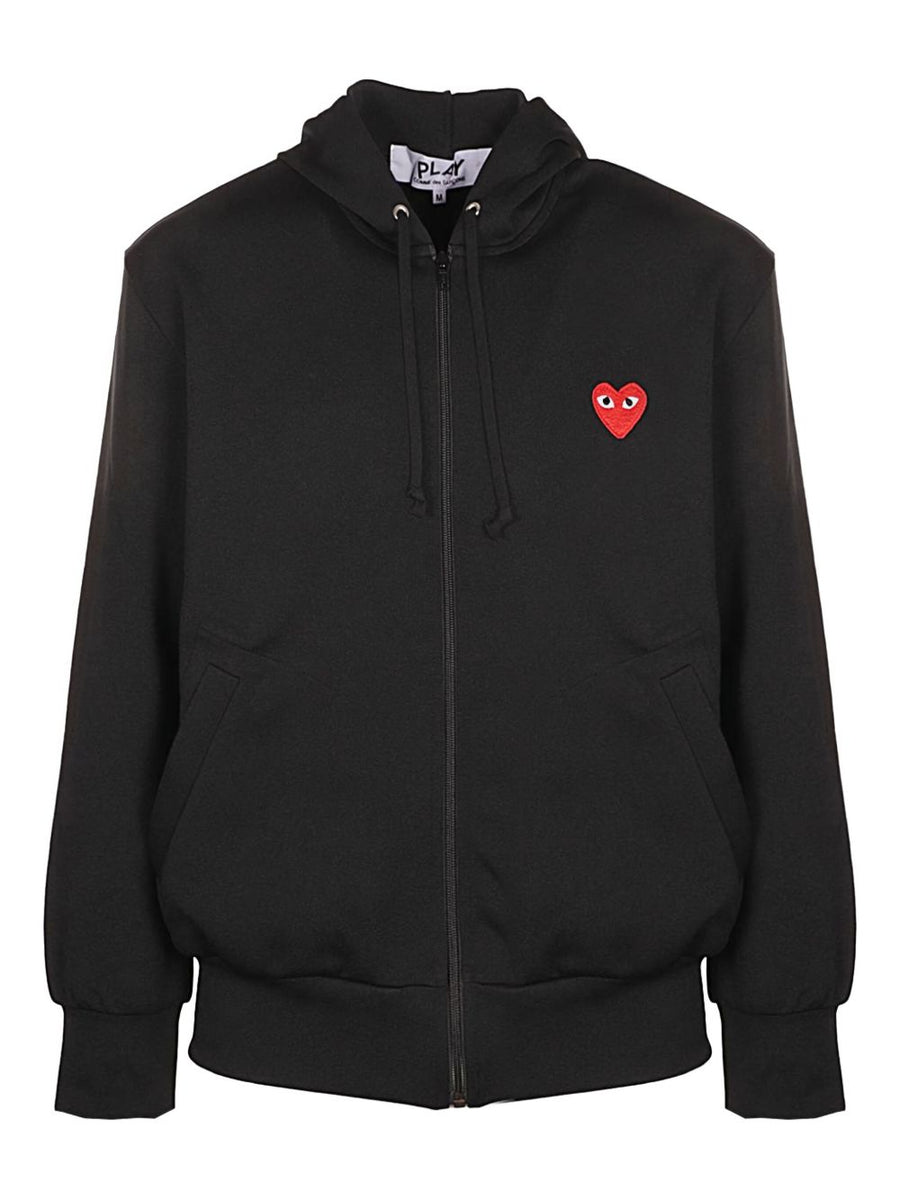 Comme Des Garcons Red Heart Logo Hoodie — Black